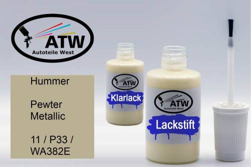 Hummer, Pewter Metallic, 11 / P33 / WA382E: 20ml Lackstift + 20ml Klarlack - Set, von ATW Autoteile West.